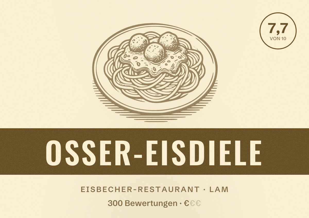 Illustriertes Poster von Osser-Eisdiele, Eisbecher-Restaurant in Lam: Bewertung 7,7 von 10 aus 300 Bewertungen, Preisniveau €