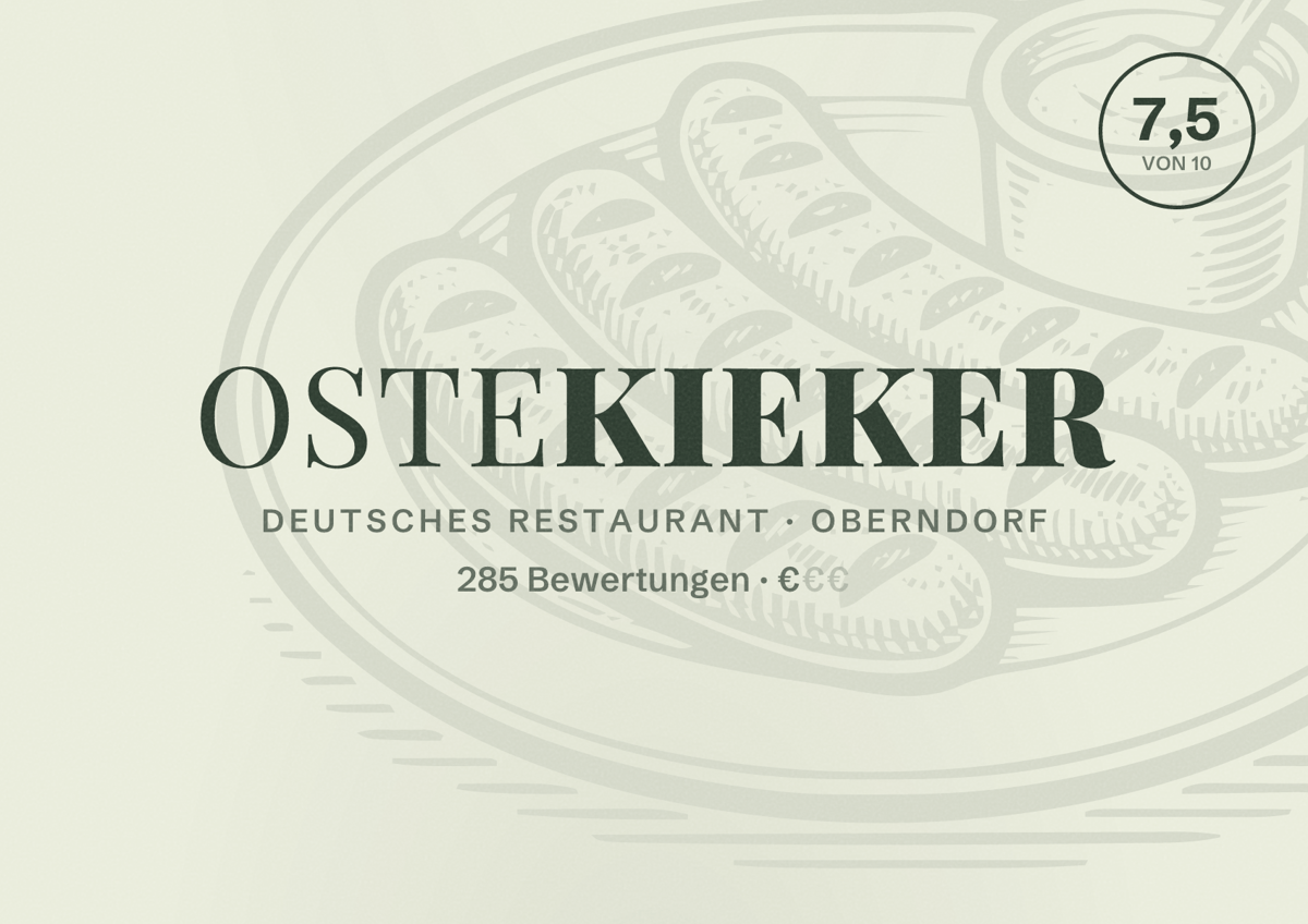 Illustriertes Poster von Ostekieker, Deutsches Restaurant in Oberndorf: Bewertung 7,5 von 10 aus 285 Bewertungen, Preisniveau €