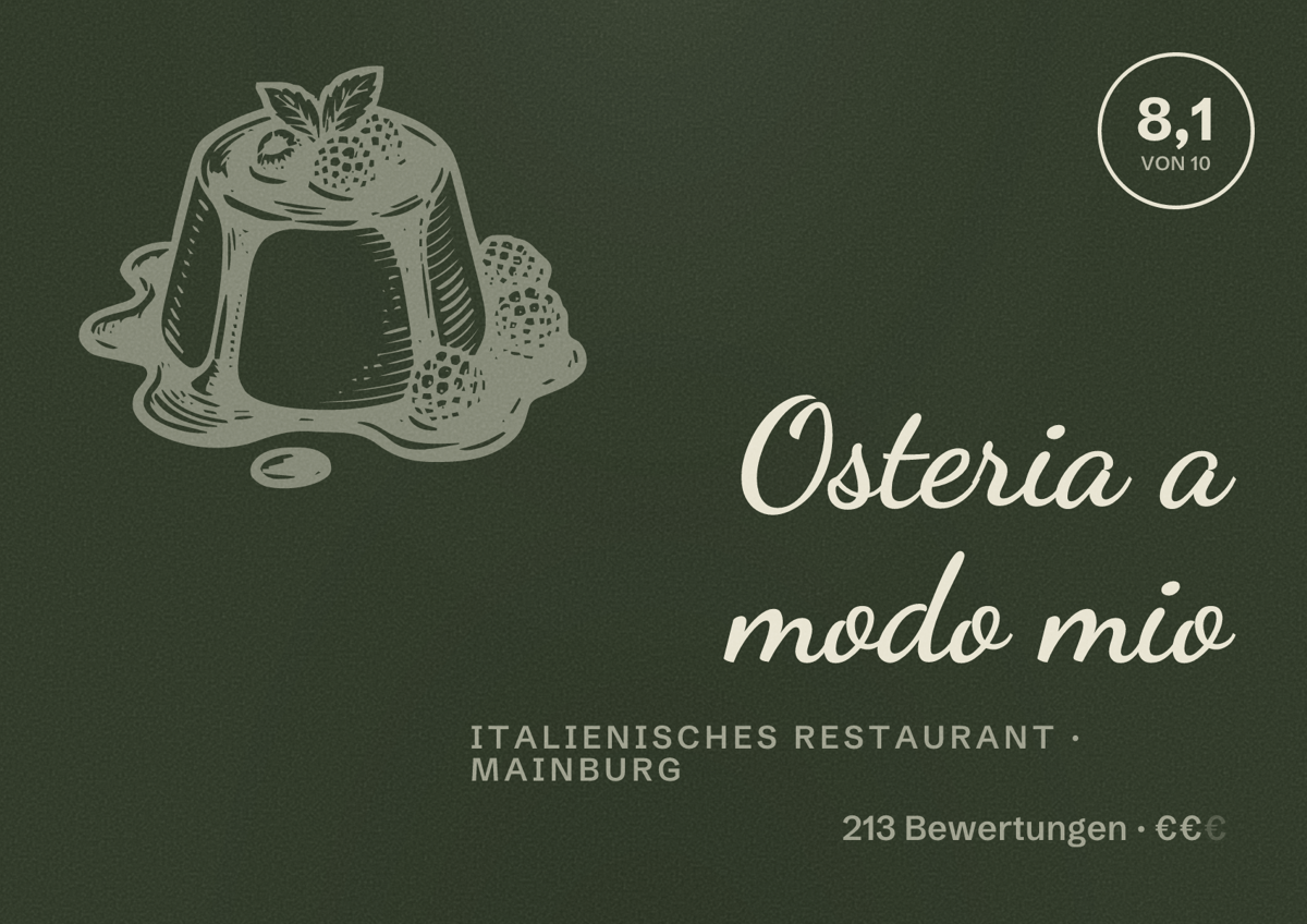 Illustriertes Poster von Osteria a modo mio, Italienisches Restaurant in Mainburg: Bewertung 8,1 von 10 aus 213 Bewertungen, Preisniveau €€