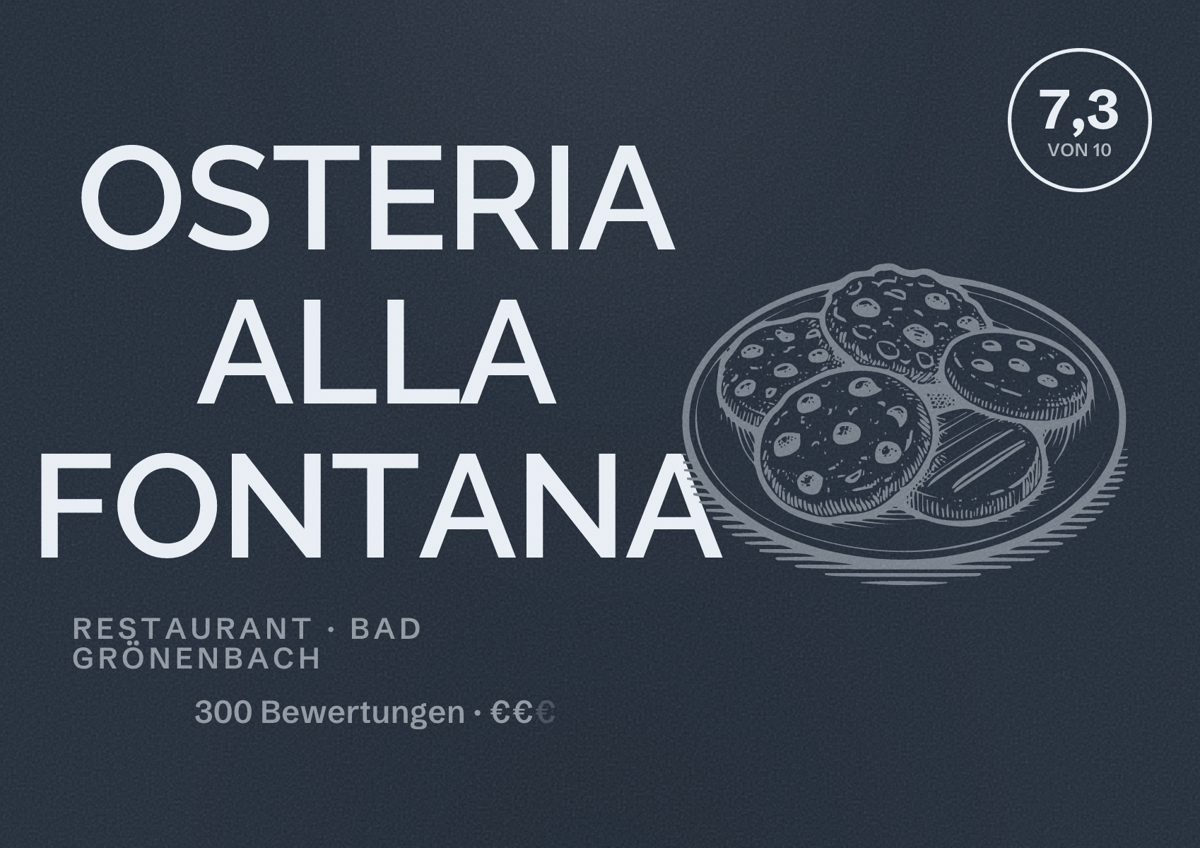 Illustriertes Poster von OSTERIA ALLA FONTANA, Restaurant in Bad Grönenbach: Bewertung 7,3 von 10 aus 300 Bewertungen, Preisniveau €€