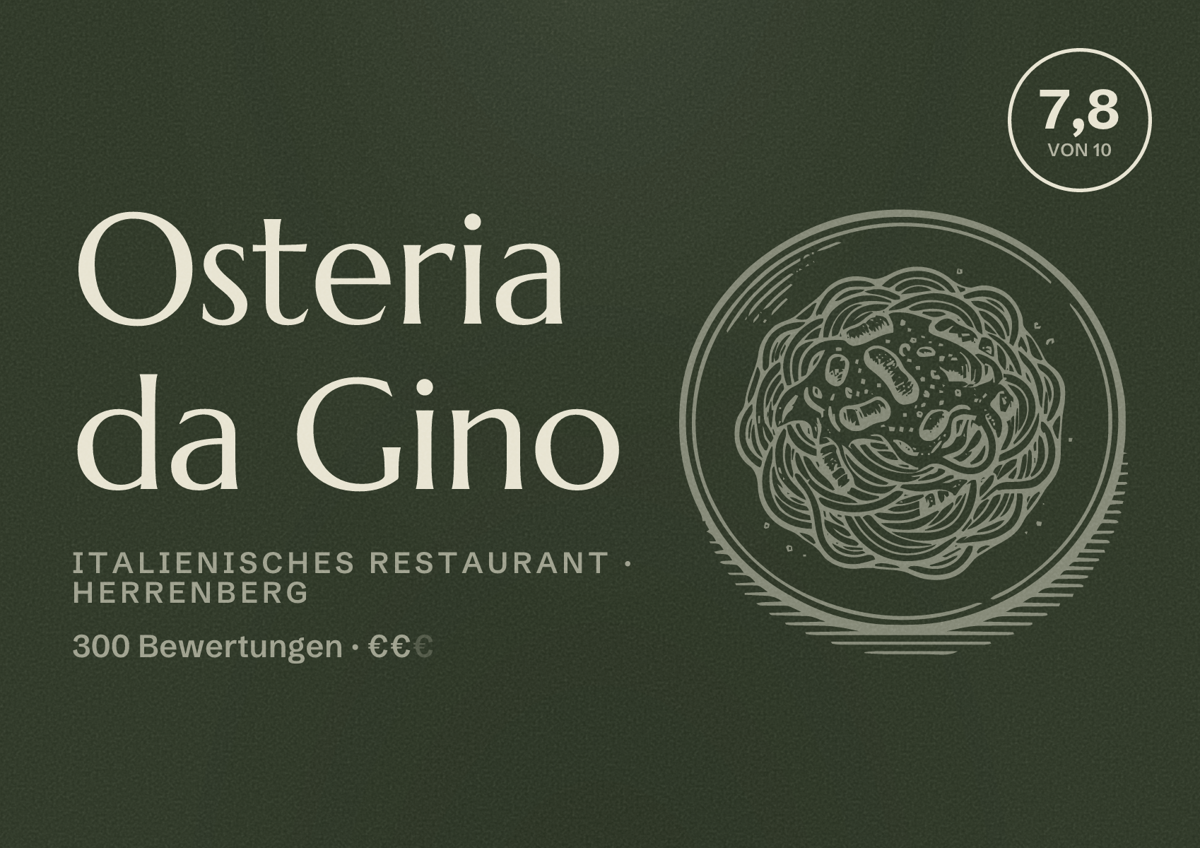 Illustriertes Poster von Osteria da Gino, Italienisches Restaurant in Herrenberg: Bewertung 7,8 von 10 aus 300 Bewertungen, Preisniveau €€