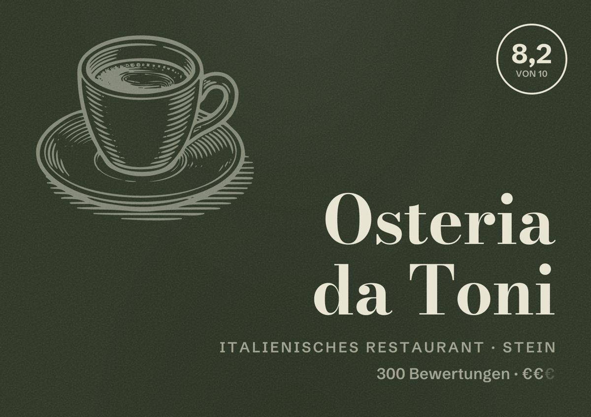 Illustriertes Poster von Osteria da Toni, Italienisches Restaurant in Stein: Bewertung 8,2 von 10 aus 300 Bewertungen, Preisniveau €€