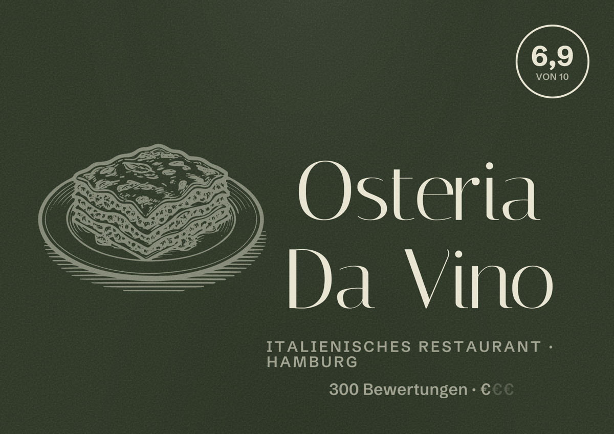 Illustriertes Poster von Osteria Da Vino, Italienisches Restaurant in Hamburg: Bewertung 6,9 von 10 aus 300 Bewertungen, Preisniveau €