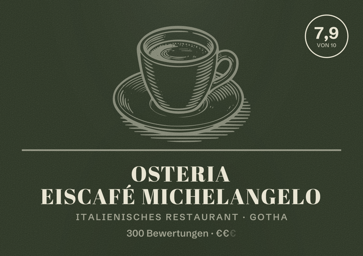 Illustriertes Poster von Osteria Eiscafé Michelangelo, Italienisches Restaurant in Gotha: Bewertung 7,9 von 10 aus 300 Bewertungen, Preisniveau €€