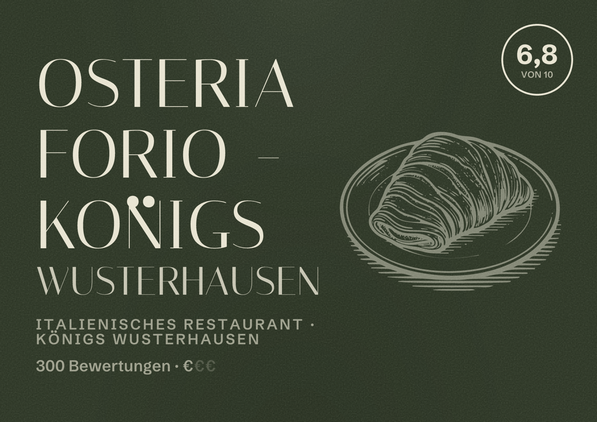 Illustriertes Poster von Osteria Forio - Königs Wusterhausen, Italienisches Restaurant in Königs Wusterhausen: Bewertung 6,8 von 10 aus 300 Bewertungen, Preisniveau €