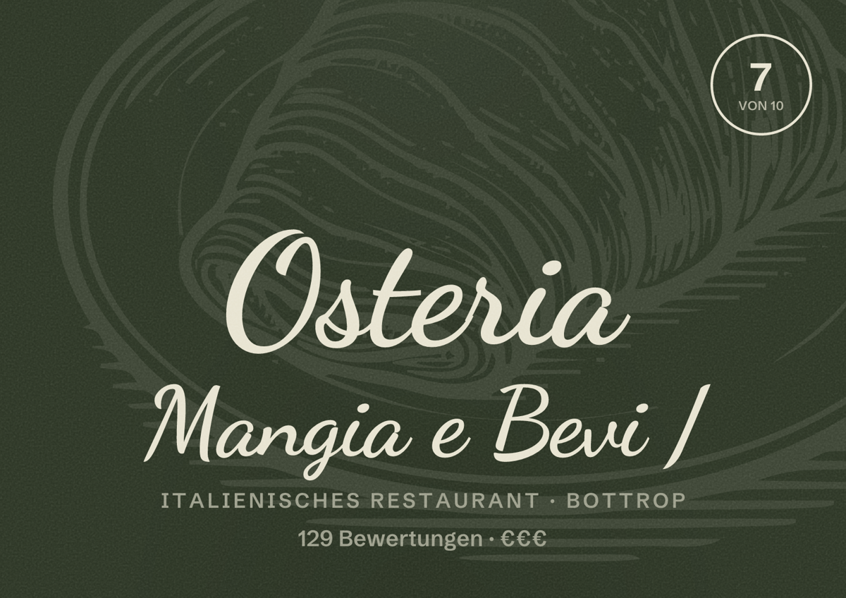 Illustriertes Poster von Osteria Mangia e Bevi /, Italienisches Restaurant in Bottrop: Bewertung 7 von 10 aus 129 Bewertungen, Preisniveau €€€