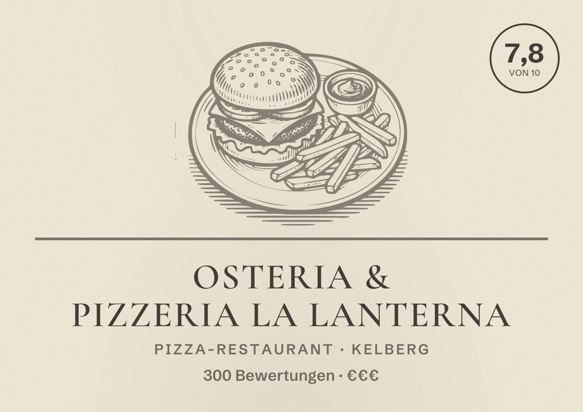 Illustriertes Poster von Osteria & Pizzeria La Lanterna, Pizza-Restaurant in Kelberg: Bewertung 7,8 von 10 aus 300 Bewertungen, Preisniveau €€€
