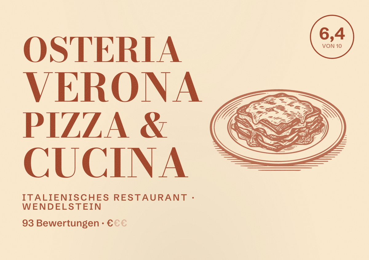 Illustriertes Poster von OSTERIA VERONA PIZZA & CUCINA, Italienisches Restaurant in Wendelstein: Bewertung 6,4 von 10 aus 93 Bewertungen, Preisniveau €