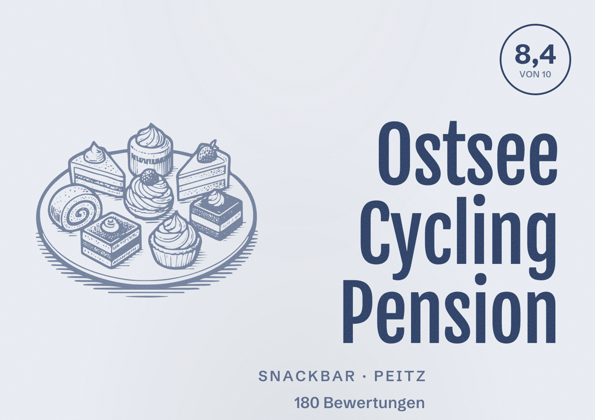 Illustriertes Poster von Ostsee Cycling Pension, Snackbar in Peitz: Bewertung 8,4 von 10 aus 180 Bewertungen