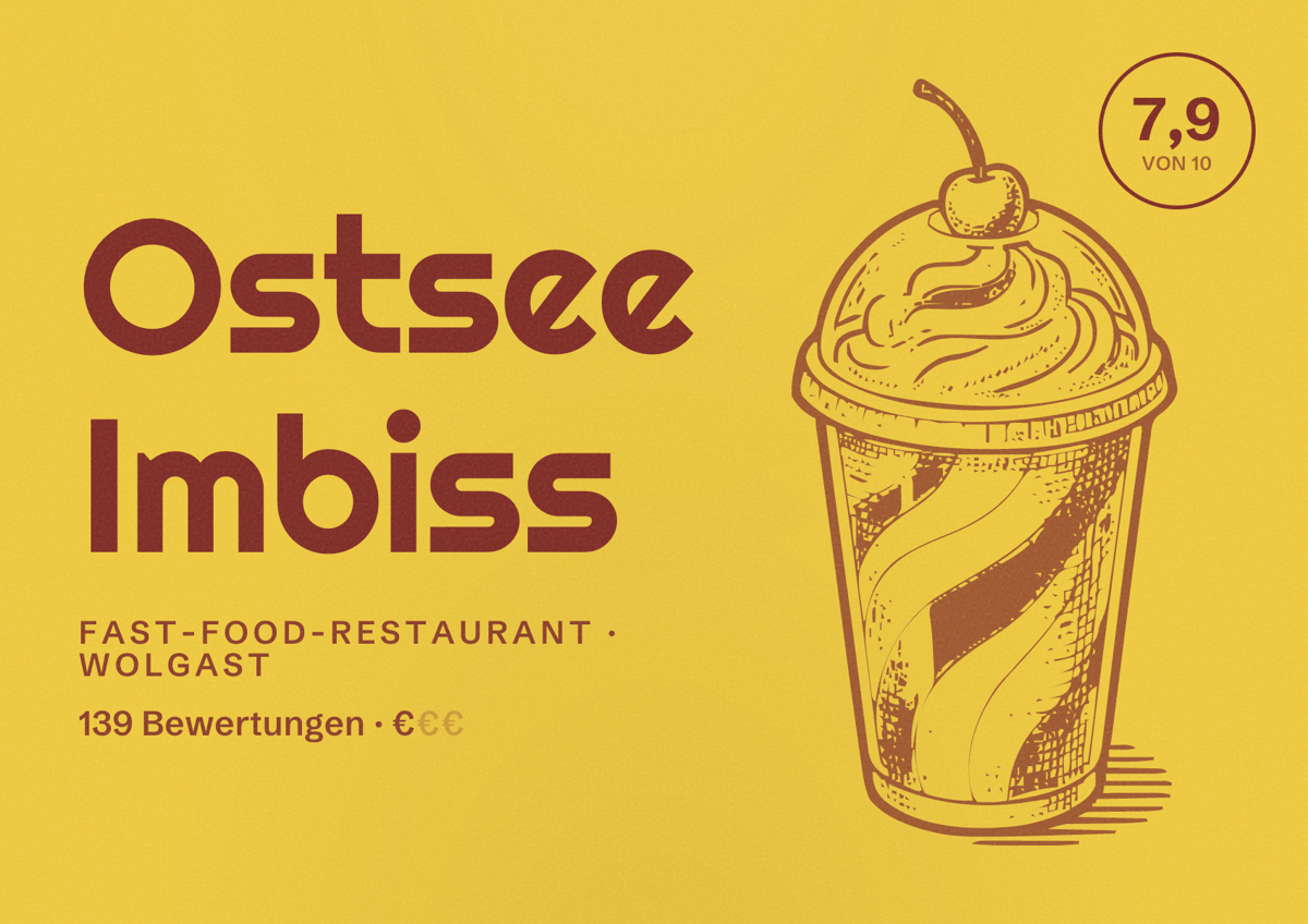 Illustriertes Poster von Ostsee Imbiss, Fast-Food-Restaurant in Wolgast: Bewertung 7,9 von 10 aus 139 Bewertungen, Preisniveau €
