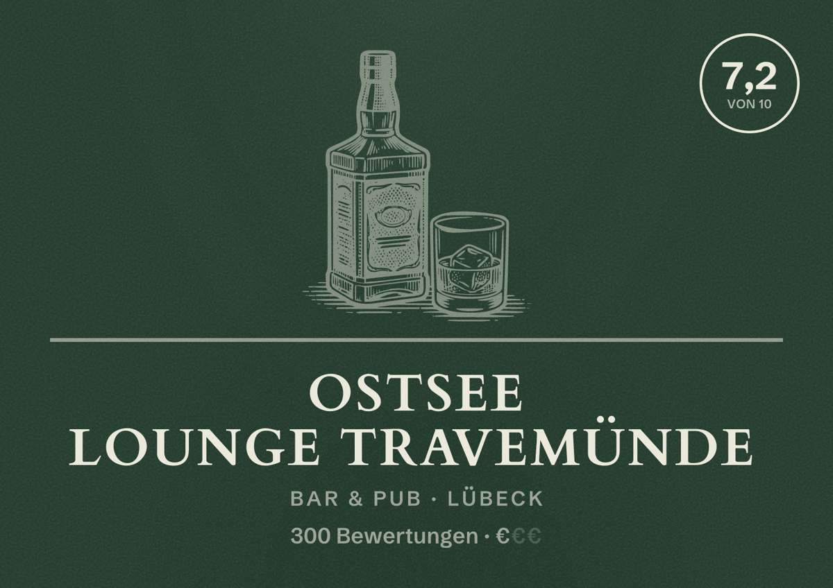 Illustriertes Poster von Ostsee Lounge Travemünde, Bar & Pub in Lübeck: Bewertung 7,2 von 10 aus 300 Bewertungen, Preisniveau €