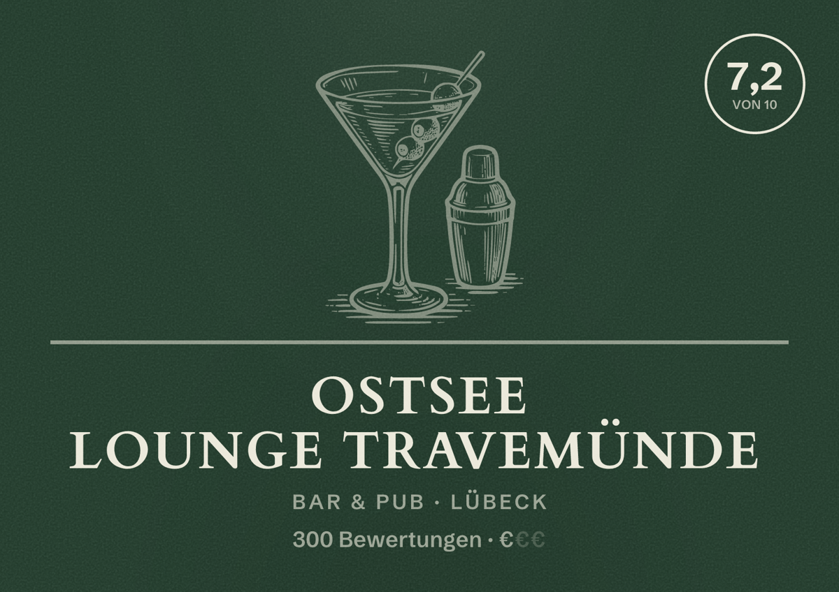 Illustriertes Poster von Ostsee Lounge Travemünde, Bar & Pub in Lübeck: Bewertung 7,2 von 10 aus 300 Bewertungen, Preisniveau €
