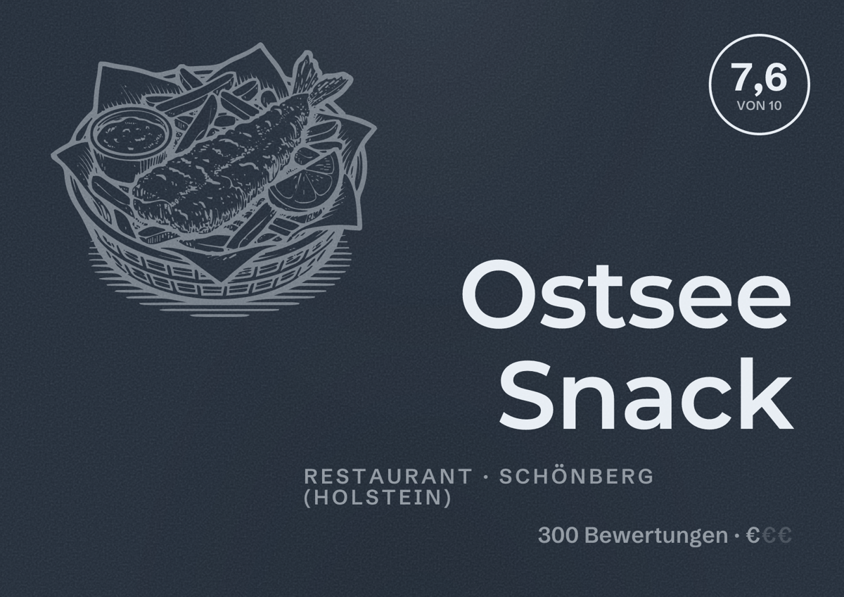 Illustriertes Poster von Ostsee Snack, Restaurant in Schönberg (Holstein): Bewertung 7,6 von 10 aus 300 Bewertungen, Preisniveau €