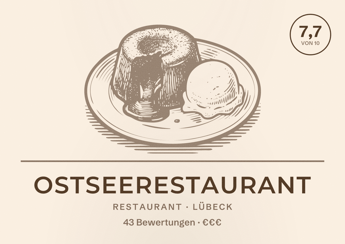 Illustriertes Poster von Ostseerestaurant, Restaurant in Lübeck: Bewertung 7,7 von 10 aus 43 Bewertungen, Preisniveau €€€