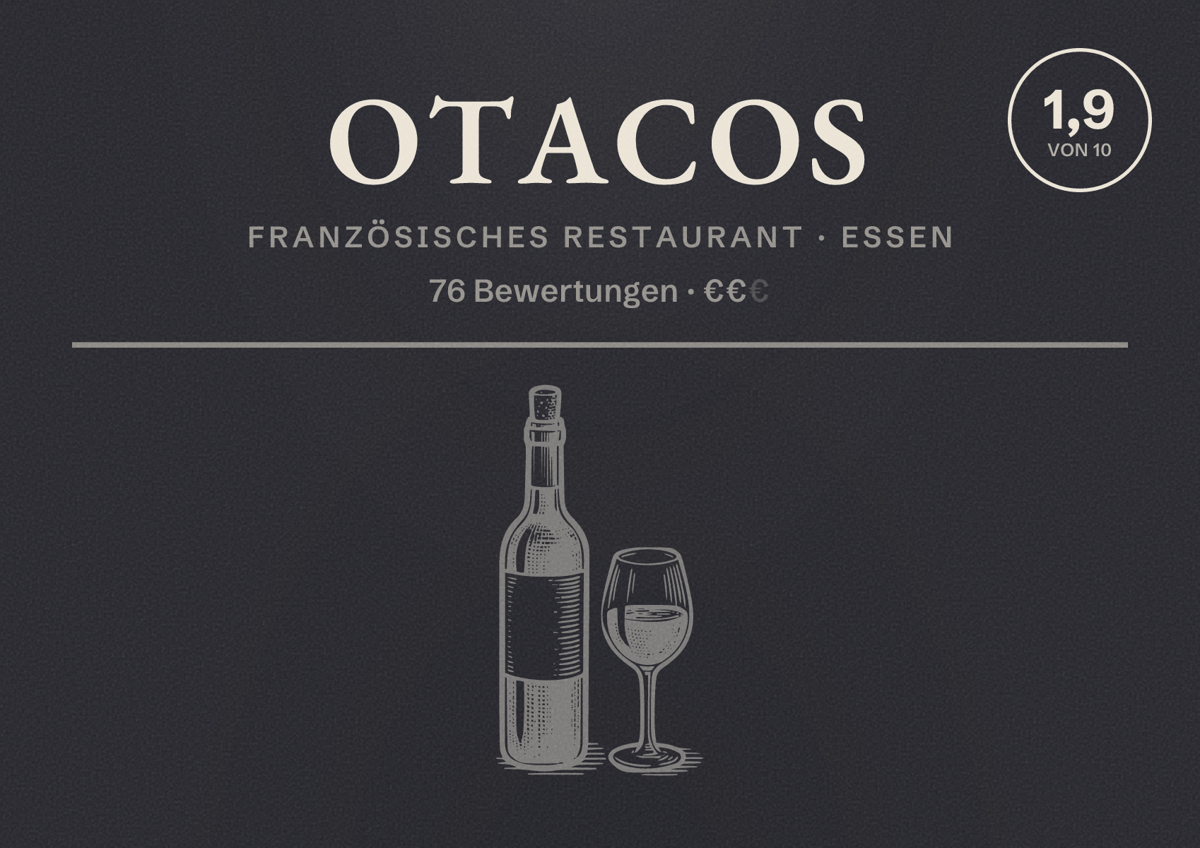 Illustriertes Poster von OTacos, Französisches Restaurant in Essen: Bewertung 1,9 von 10 aus 76 Bewertungen, Preisniveau €€