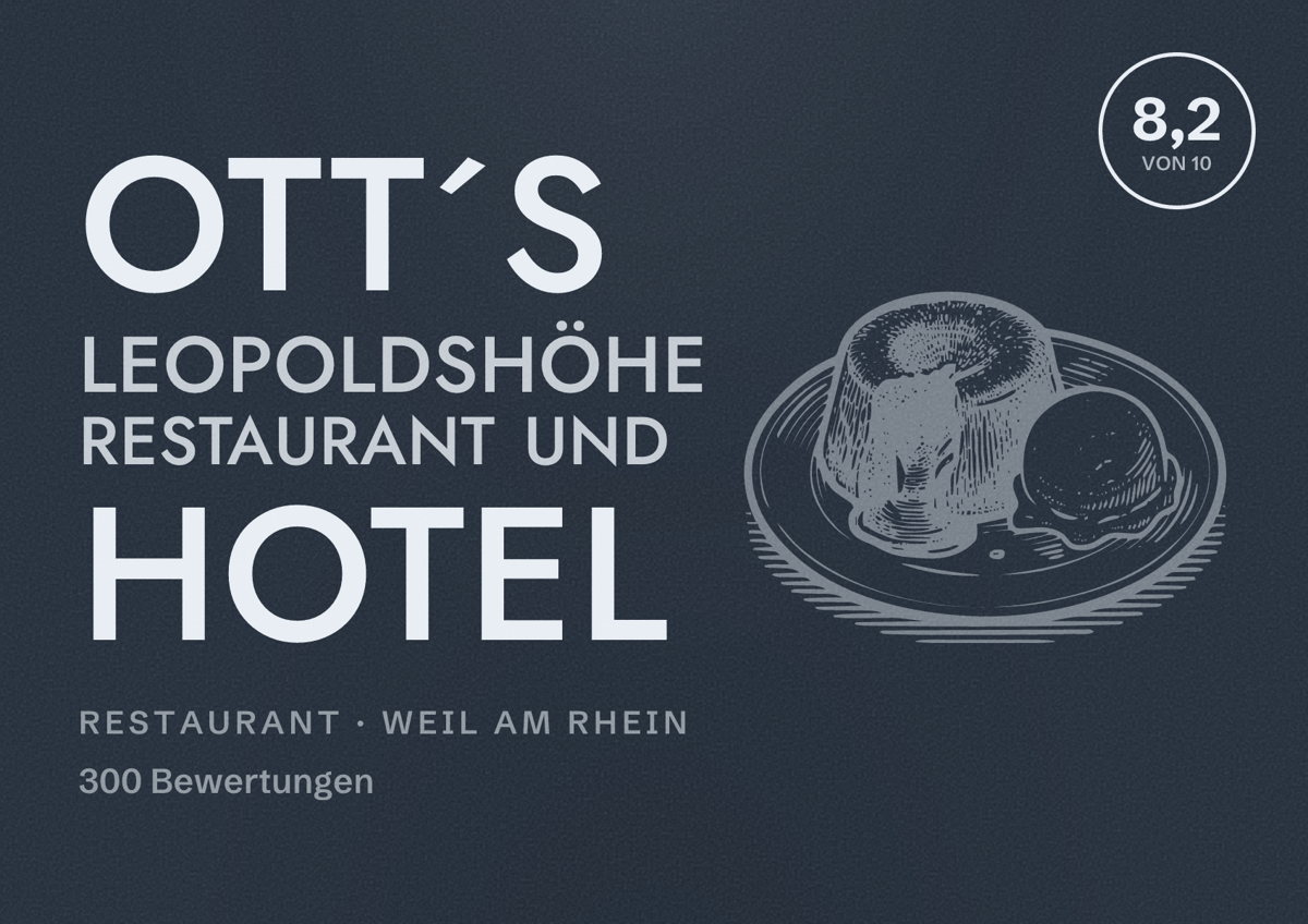 Illustriertes Poster von Ott´s Leopoldshöhe Restaurant und Hotel, Restaurant in Weil am Rhein: Bewertung 8,2 von 10 aus 300 Bewertungen