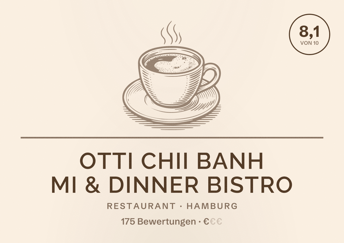 Illustriertes Poster von OTTI CHII Banh Mi & Dinner Bistro, Restaurant in Hamburg: Bewertung 8,1 von 10 aus 175 Bewertungen, Preisniveau €