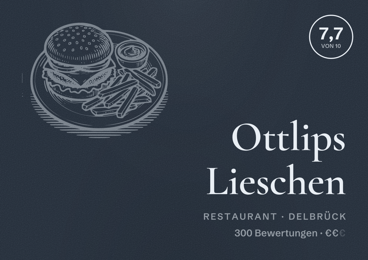 Illustriertes Poster von Ottlips Lieschen, Restaurant in Delbrück: Bewertung 7,7 von 10 aus 300 Bewertungen, Preisniveau €€
