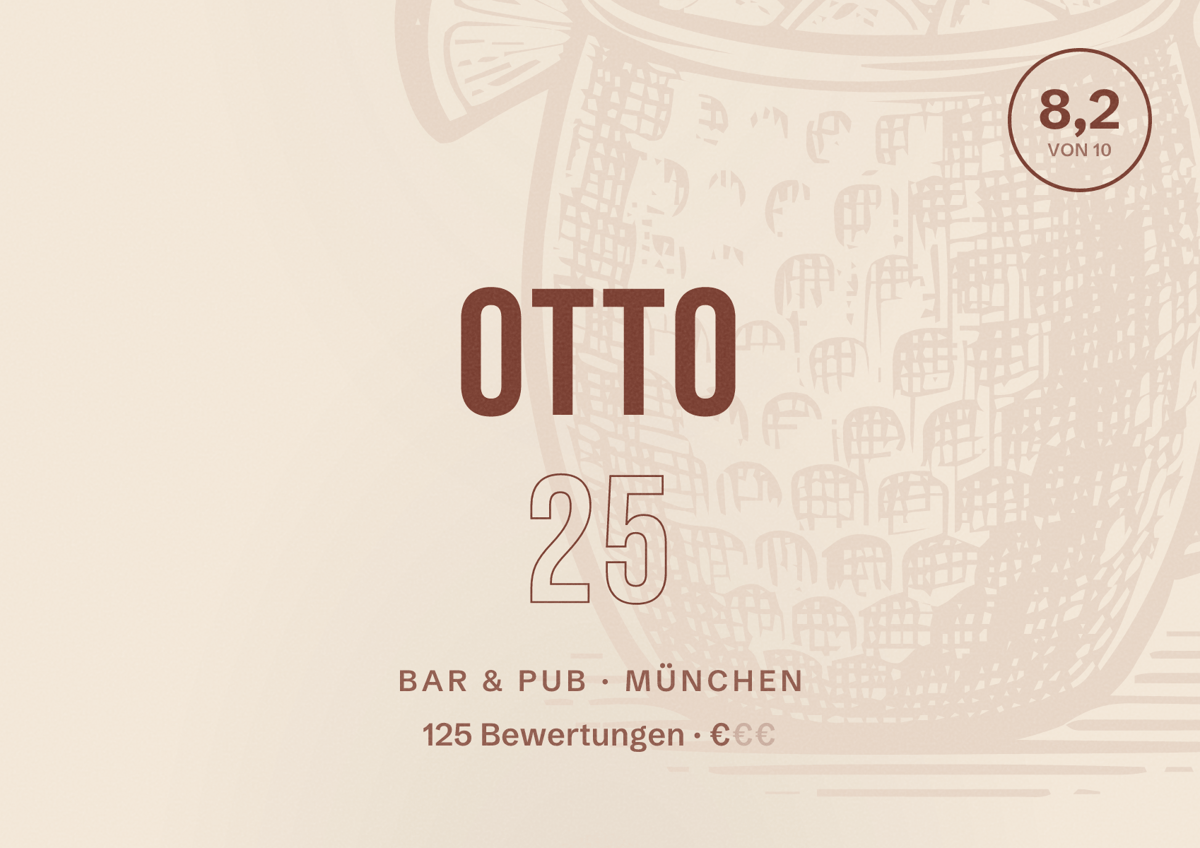Illustriertes Poster von OTTO 25, Bar & Pub in München: Bewertung 8,2 von 10 aus 125 Bewertungen, Preisniveau €