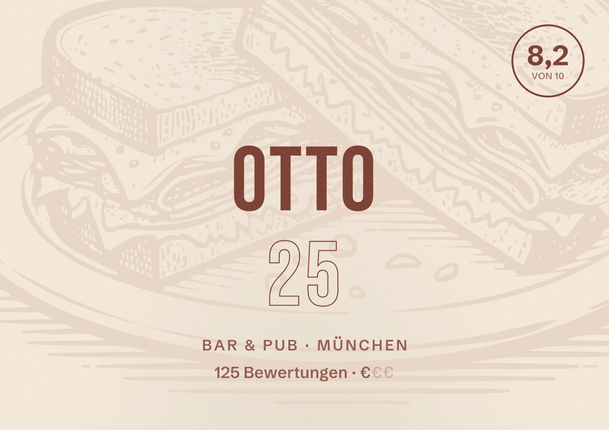 Illustriertes Poster von OTTO 25, Bar & Pub in München: Bewertung 8,2 von 10 aus 125 Bewertungen, Preisniveau €