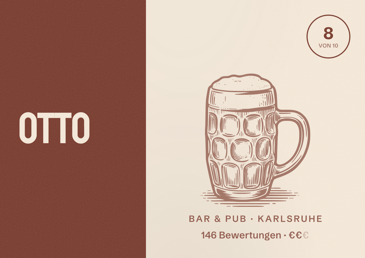Illustriertes Poster von Otto, Bar & Pub in Karlsruhe: Bewertung 8 von 10 aus 146 Bewertungen, Preisniveau €€