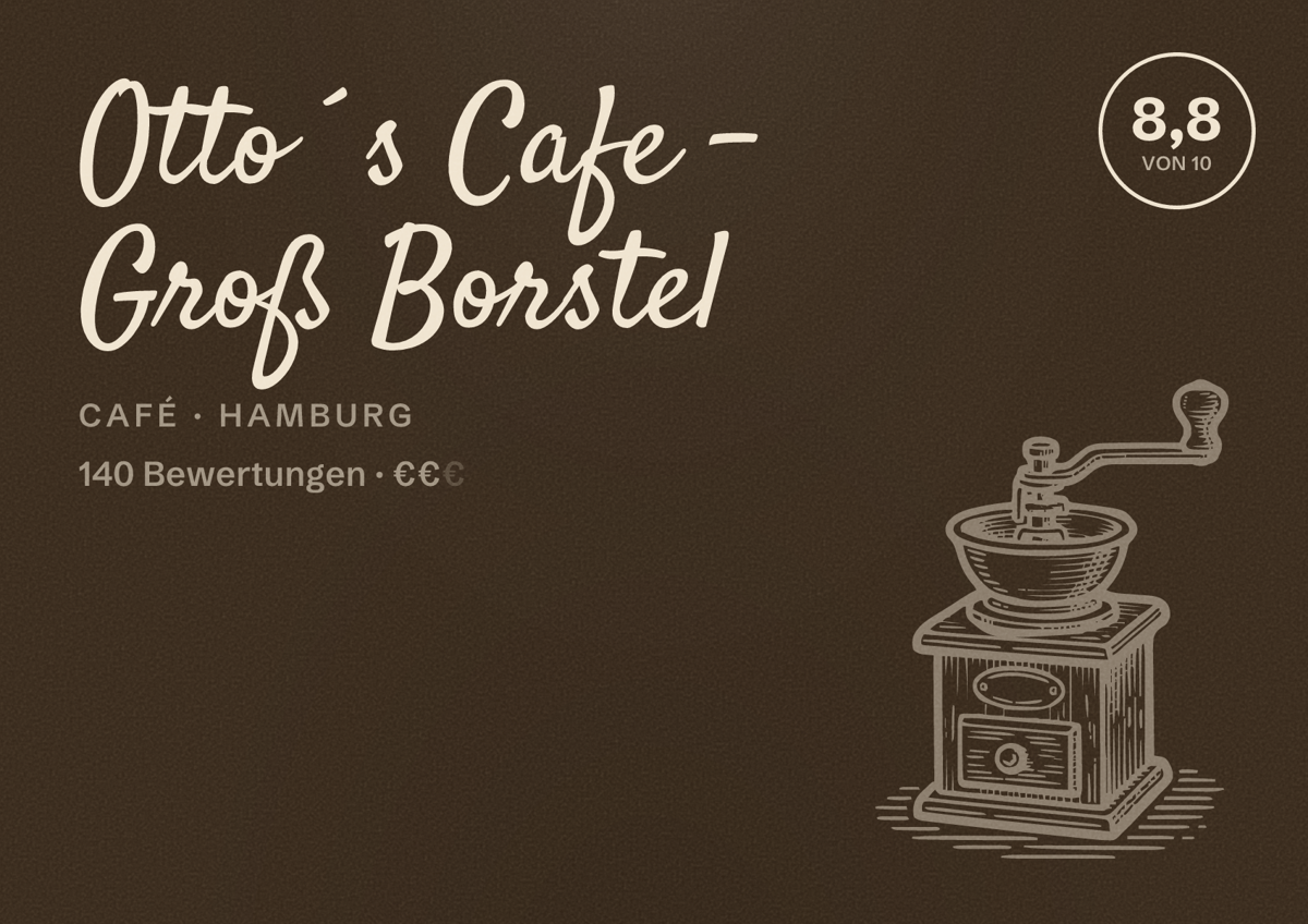 Illustriertes Poster von Otto´s Cafe - Groß Borstel, Café in Hamburg: Bewertung 8,8 von 10 aus 140 Bewertungen, Preisniveau €€