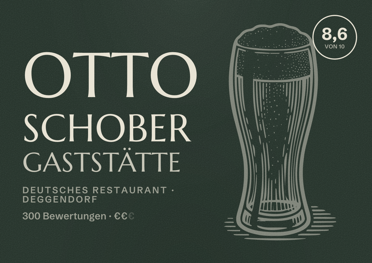 Illustriertes Poster von OTTO Schober Gaststätte, Deutsches Restaurant in Deggendorf: Bewertung 8,6 von 10 aus 300 Bewertungen, Preisniveau €€