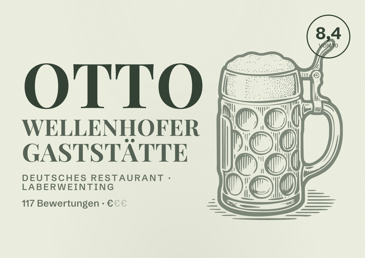 Illustriertes Poster von Otto Wellenhofer Gaststätte, Deutsches Restaurant in Laberweinting: Bewertung 8,4 von 10 aus 117 Bewertungen, Preisniveau €