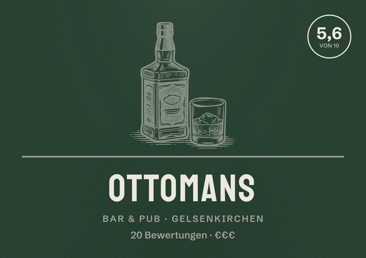 Illustriertes Poster von Ottomans, Bar & Pub in Gelsenkirchen: Bewertung 5,6 von 10 aus 20 Bewertungen, Preisniveau €€€