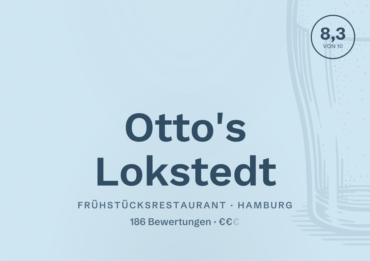Illustriertes Poster von Otto's Lokstedt, Frühstücksrestaurant in Hamburg: Bewertung 8,3 von 10 aus 186 Bewertungen, Preisniveau €€