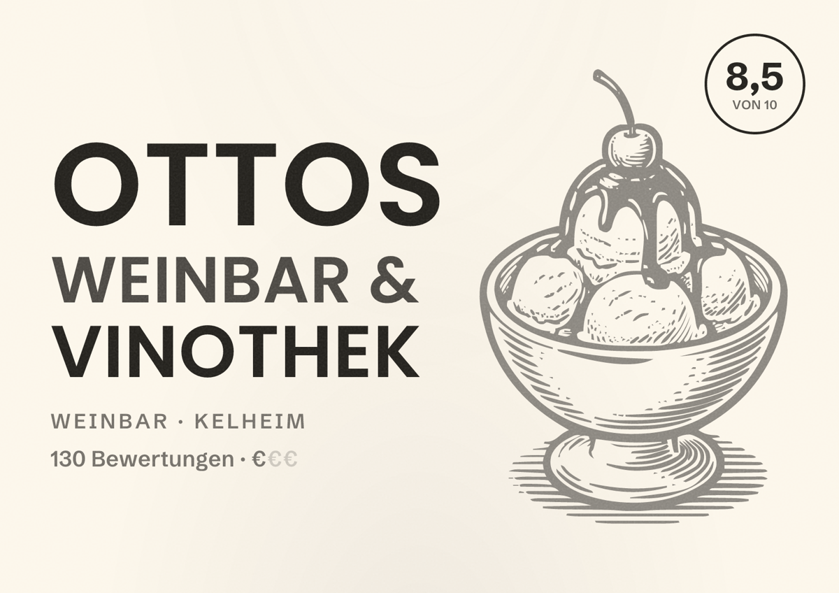 Illustriertes Poster von OTTOs Weinbar & Vinothek, Weinbar in Kelheim: Bewertung 8,5 von 10 aus 130 Bewertungen, Preisniveau €