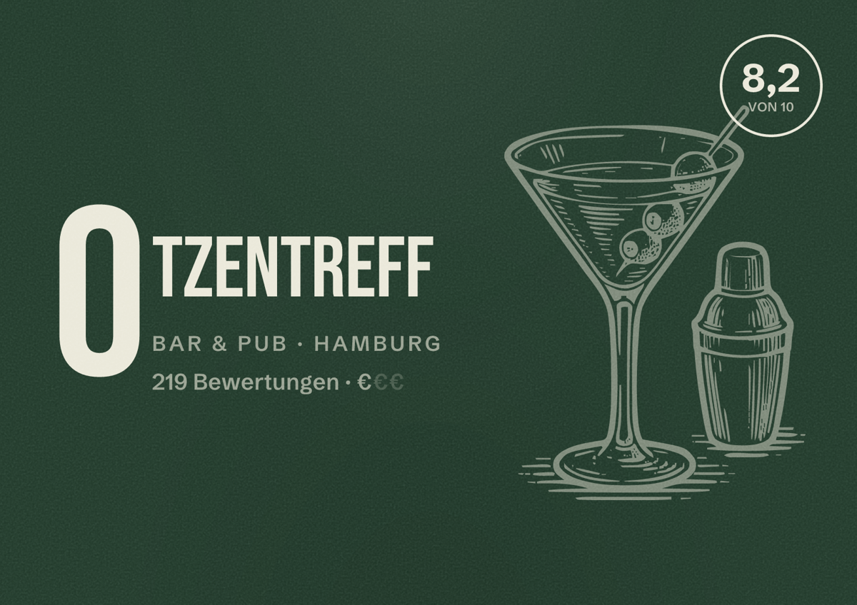 Illustriertes Poster von otzentreff, Bar & Pub in Hamburg: Bewertung 8,2 von 10 aus 219 Bewertungen, Preisniveau €