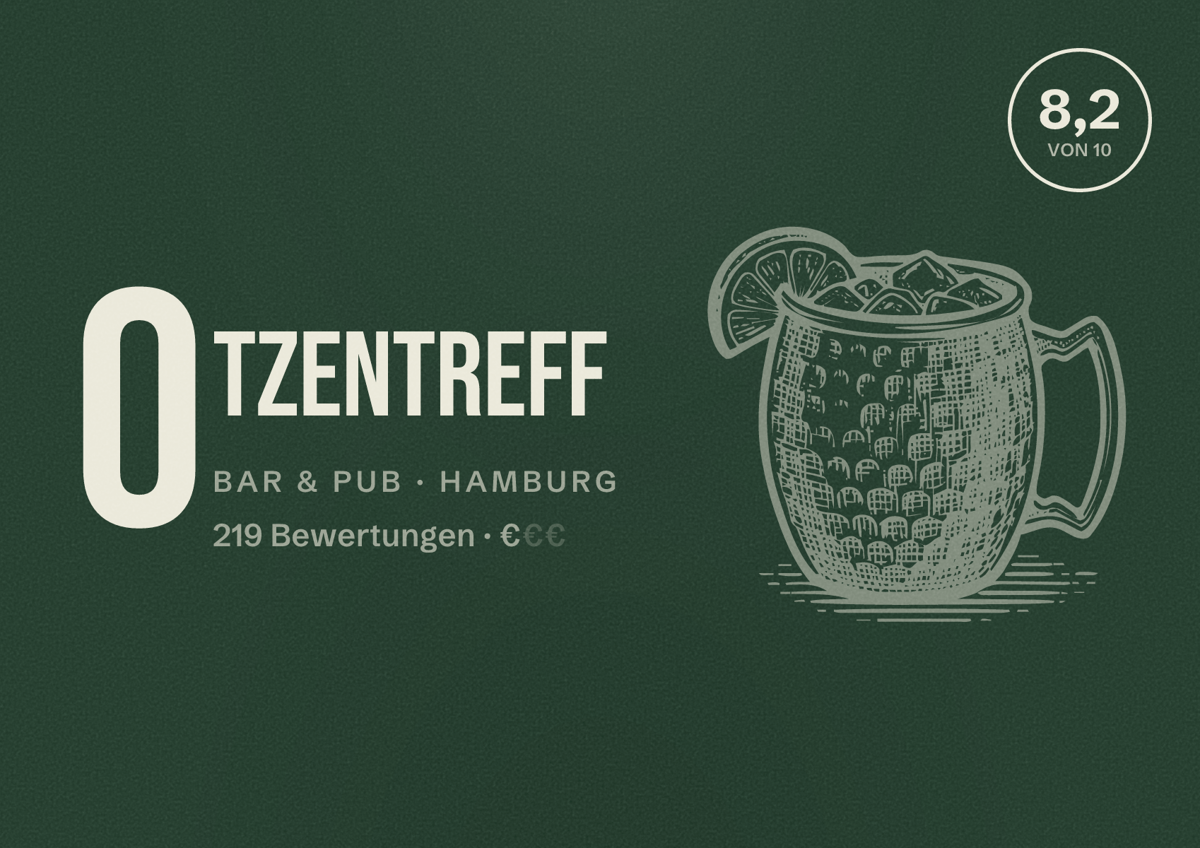 Illustriertes Poster von otzentreff, Bar & Pub in Hamburg: Bewertung 8,2 von 10 aus 219 Bewertungen, Preisniveau €