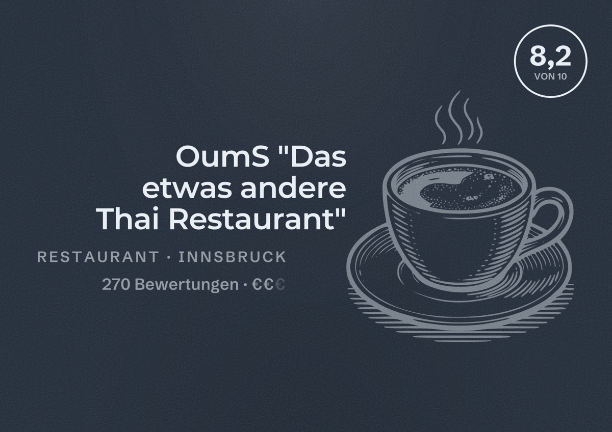 Illustriertes Poster von OumS "Das etwas andere Thai Restaurant", Restaurant in Innsbruck: Bewertung 8,2 von 10 aus 270 Bewertungen, Preisniveau €€
