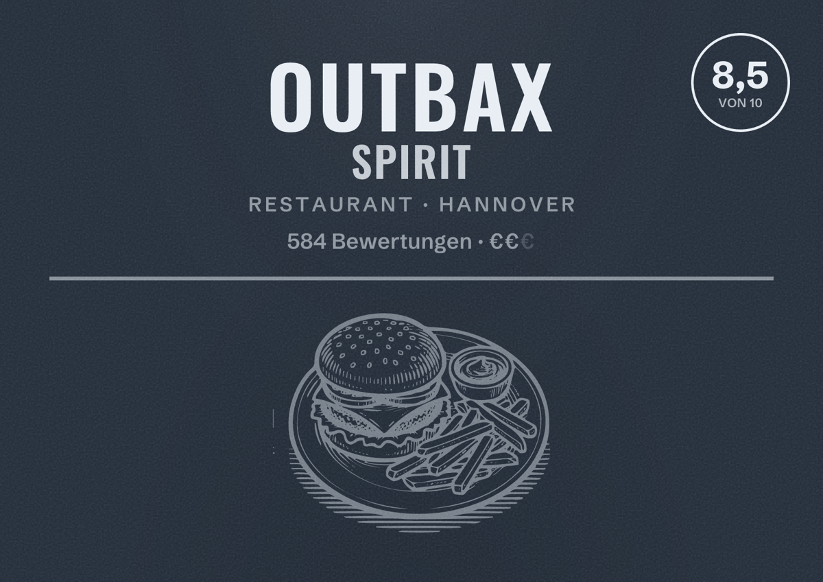 Illustriertes Poster von OutbaX Spirit, Restaurant in Hannover: Bewertung 8,5 von 10 aus 584 Bewertungen, Preisniveau €€