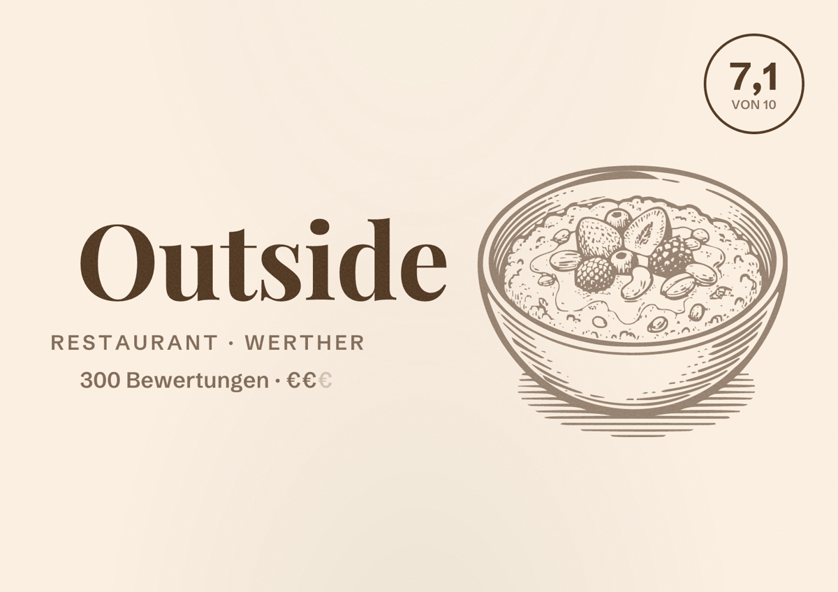 Illustriertes Poster von Outside, Restaurant in Werther: Bewertung 7,1 von 10 aus 300 Bewertungen, Preisniveau €€