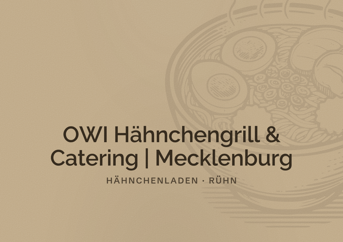 Illustriertes Poster von OWI Hähnchengrill & Catering | Mecklenburg, Hähnchenladen in Rühn
