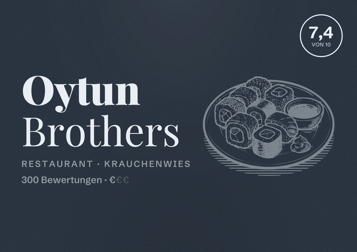 Illustriertes Poster von Oytun Brothers, Restaurant in Krauchenwies: Bewertung 7,4 von 10 aus 300 Bewertungen, Preisniveau €