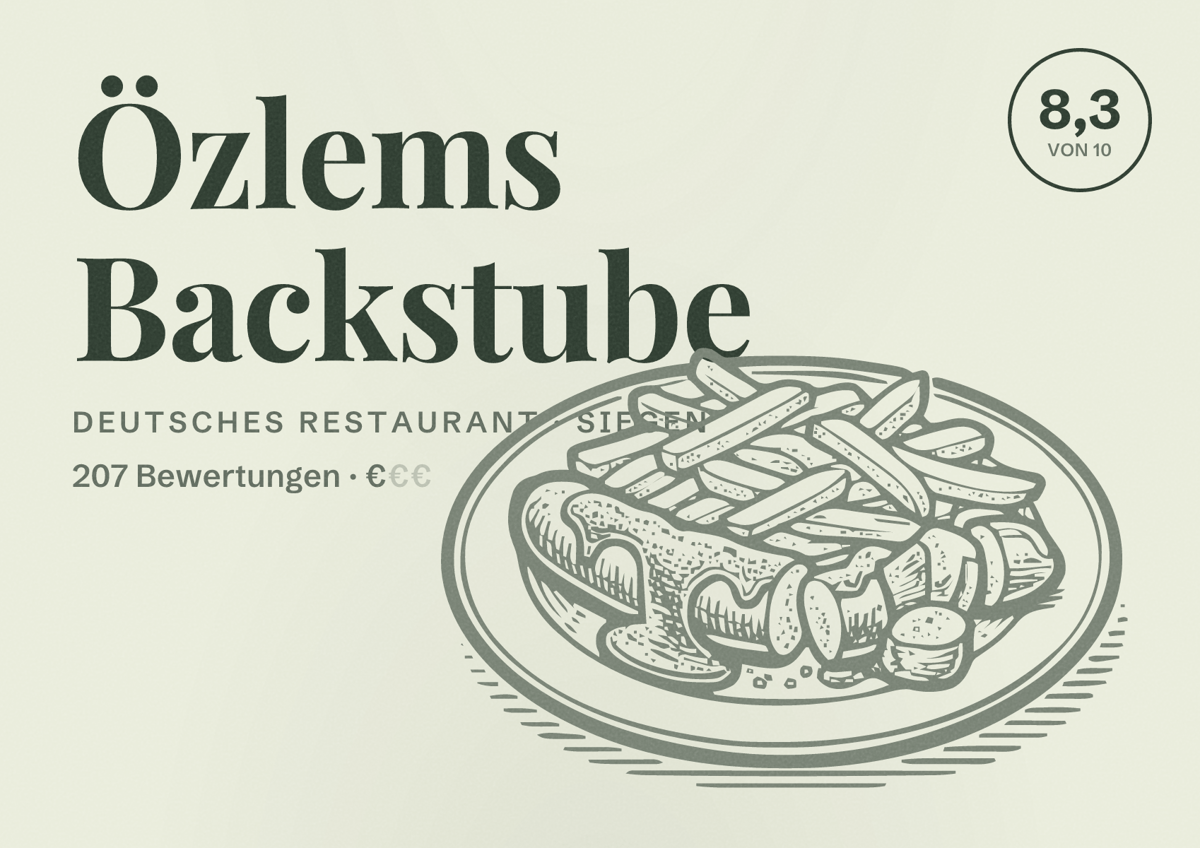 Illustriertes Poster von Özlems Backstube, Deutsches Restaurant in Siegen: Bewertung 8,3 von 10 aus 207 Bewertungen, Preisniveau €