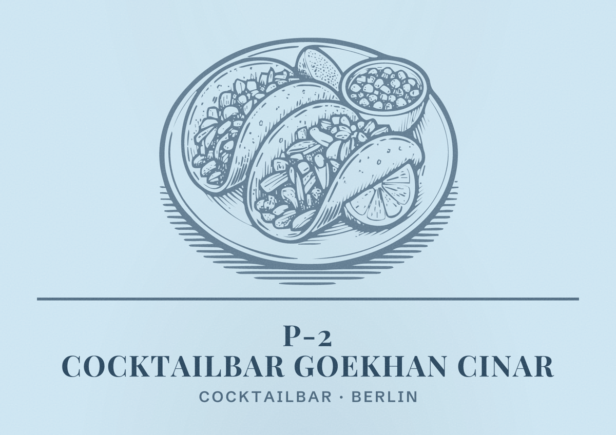 Illustriertes Poster von P-2 Cocktailbar Goekhan Cinar, Cocktailbar in Berlin