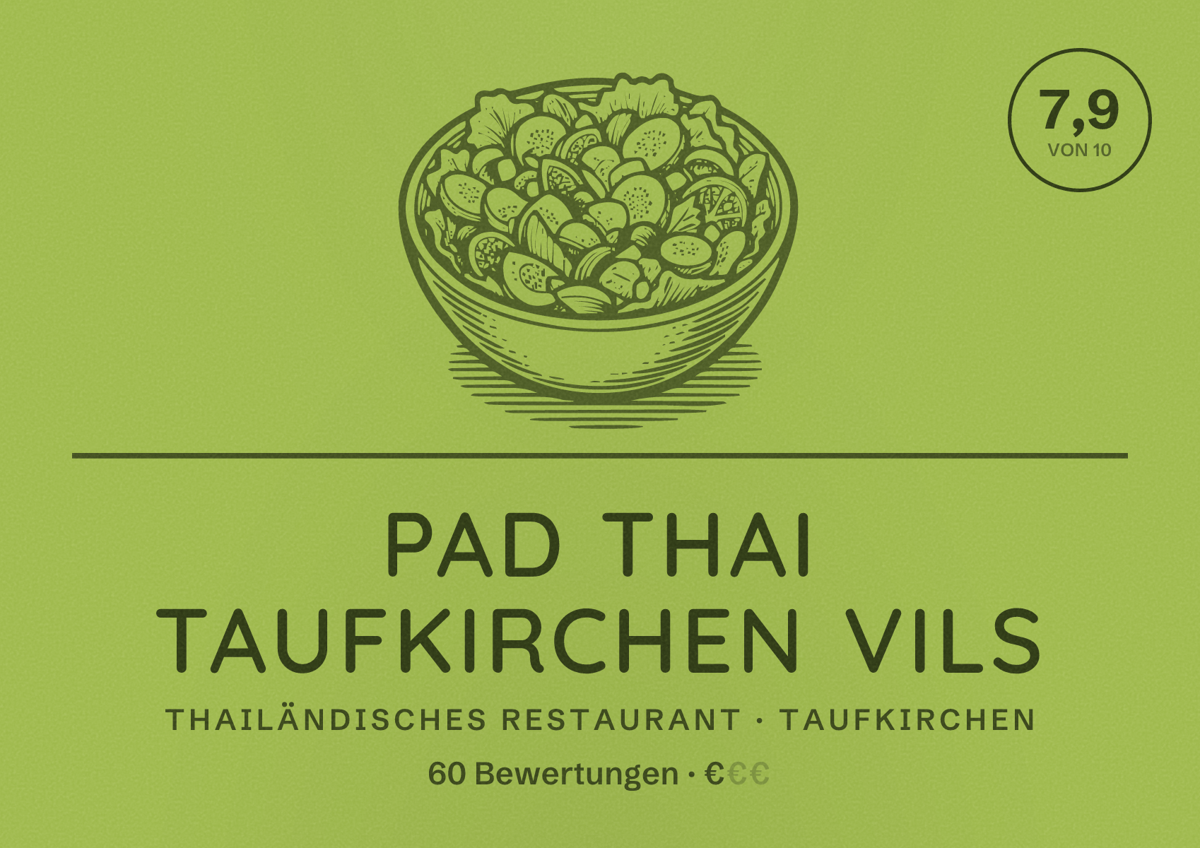 Illustriertes Poster von Pad Thai Taufkirchen Vils, Thailändisches Restaurant in Taufkirchen: Bewertung 7,9 von 10 aus 60 Bewertungen, Preisniveau €
