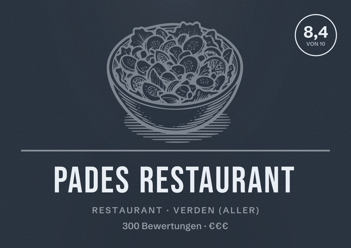 Illustriertes Poster von Pades Restaurant, Restaurant in Verden (Aller): Bewertung 8,4 von 10 aus 300 Bewertungen, Preisniveau €€€