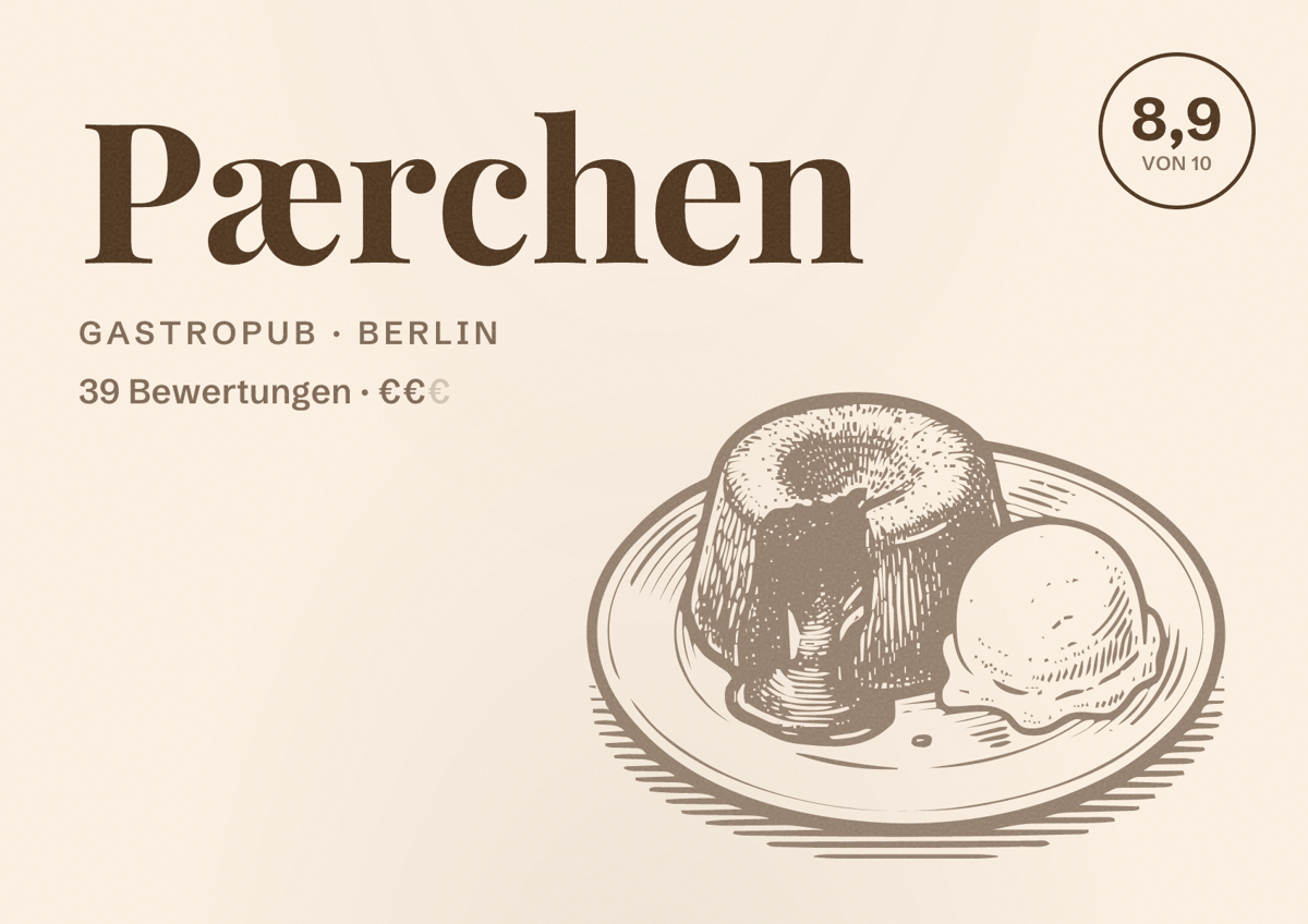 Illustriertes Poster von Pærchen, Gastropub in Berlin: Bewertung 8,9 von 10 aus 39 Bewertungen, Preisniveau €€