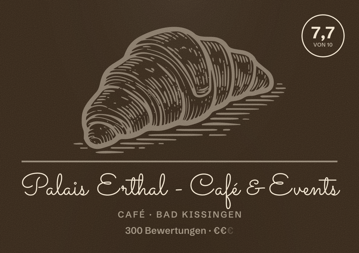 Illustriertes Poster von Palais Erthal - Café & Events, Café in Bad Kissingen: Bewertung 7,7 von 10 aus 300 Bewertungen, Preisniveau €€