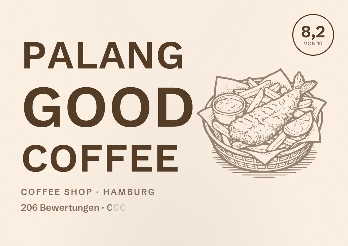 Illustriertes Poster von Palang Good Coffee, Coffee Shop in Hamburg: Bewertung 8,2 von 10 aus 206 Bewertungen, Preisniveau €