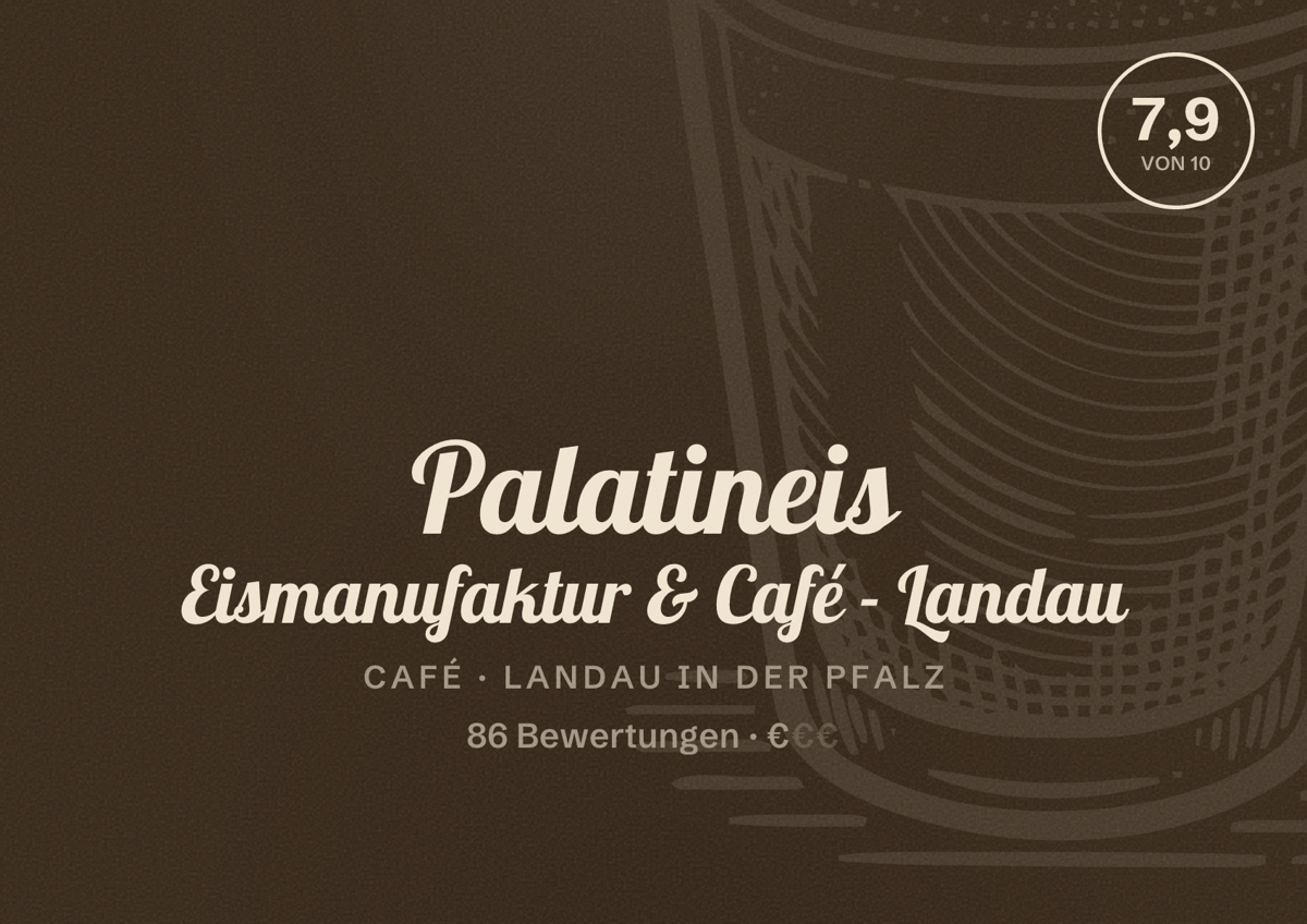 Illustriertes Poster von Palatineis Eismanufaktur & Café - Landau, Café in Landau in der Pfalz: Bewertung 7,9 von 10 aus 86 Bewertungen, Preisniveau €