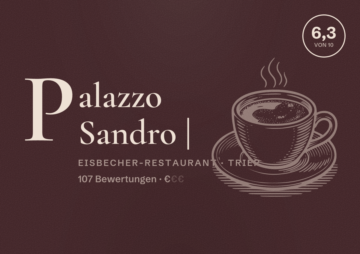Illustriertes Poster von Palazzo Sandro |, Eisbecher-Restaurant in Trier: Bewertung 6,3 von 10 aus 107 Bewertungen, Preisniveau €