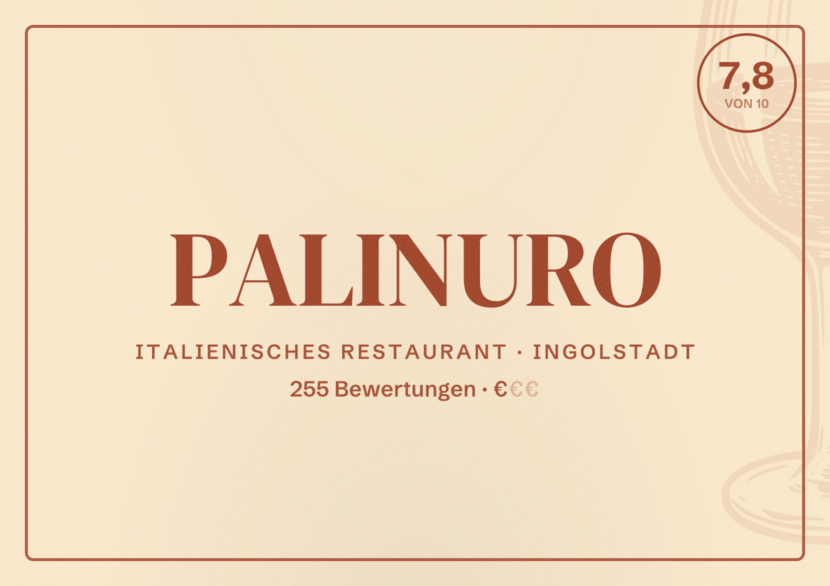Illustriertes Poster von PALINURO, Italienisches Restaurant in Ingolstadt: Bewertung 7,8 von 10 aus 255 Bewertungen, Preisniveau €