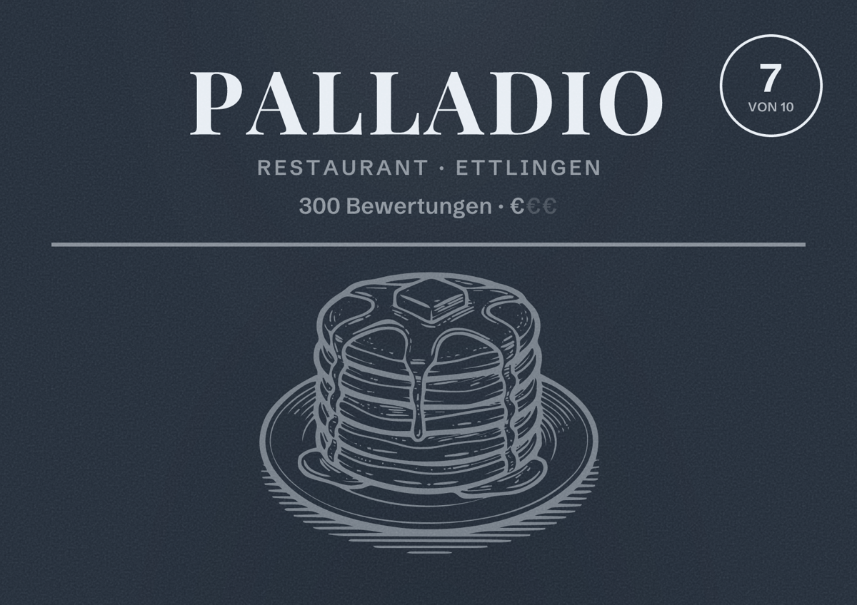Illustriertes Poster von Palladio, Restaurant in Ettlingen: Bewertung 7 von 10 aus 300 Bewertungen, Preisniveau €