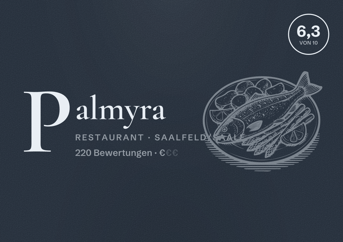 Illustriertes Poster von Palmyra, Restaurant in Saalfeld/Saale: Bewertung 6,3 von 10 aus 220 Bewertungen, Preisniveau €